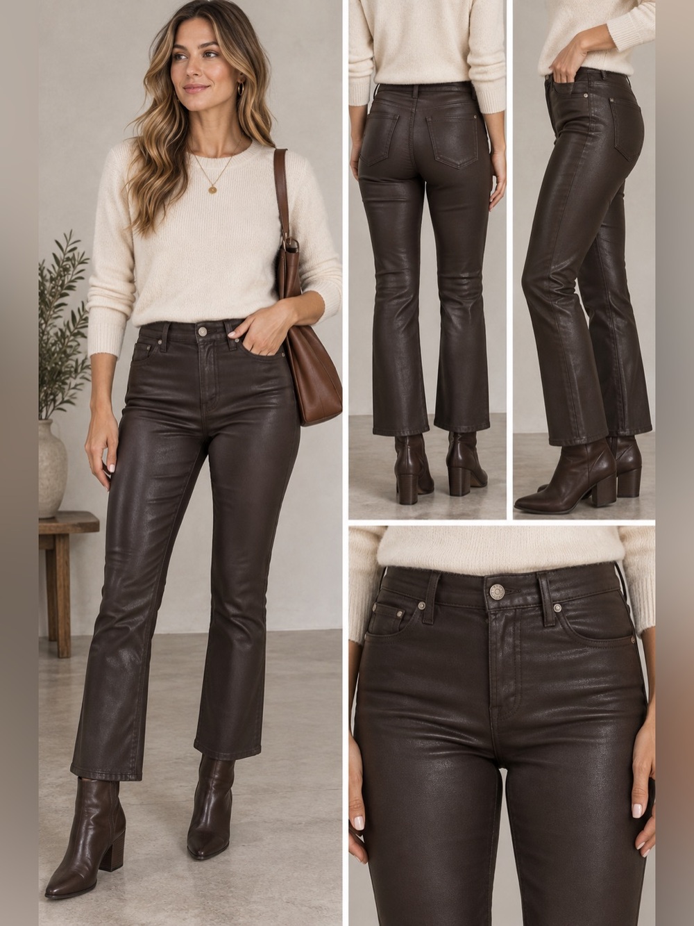 7 For All Mankind Slim Kick Coated Jeans 31 Chocolate Brown
